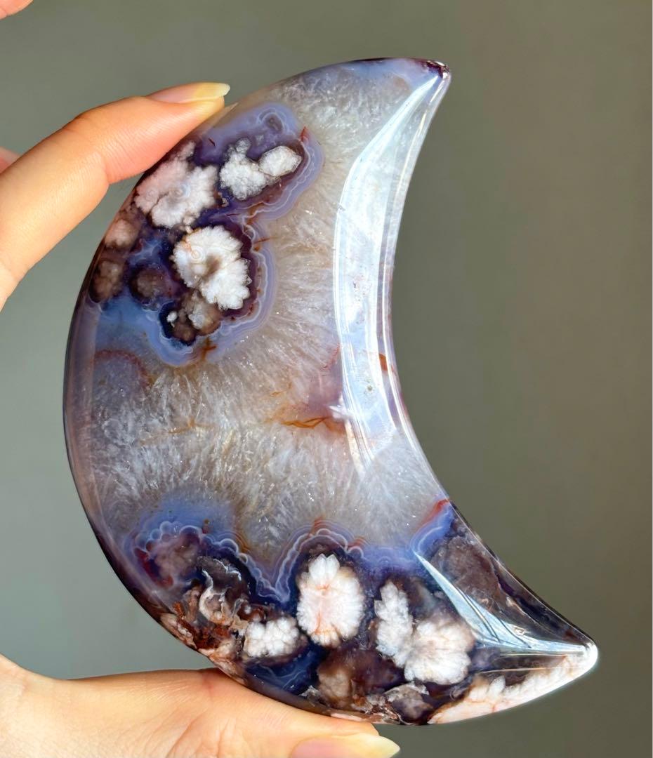 高品質　ブルーフラワーアゲート　ブルー桜瑪瑙　BIG月　ムーン