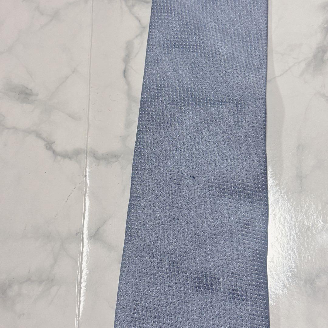 【訳あり】プラダ　ネクタイ　光沢　シルバー　ブルー　ナロータイ