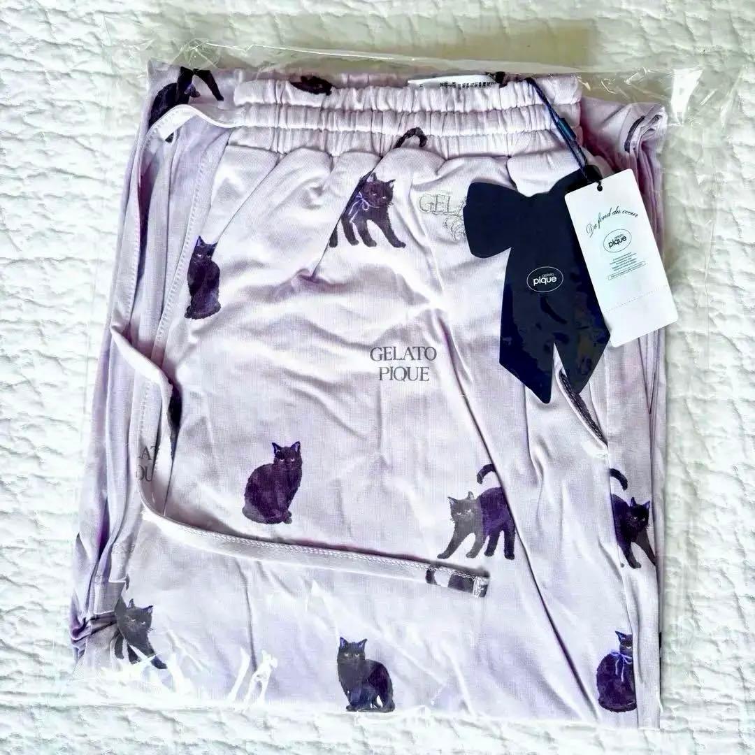 GELATO PIQUE 黒猫さん ロングパンツ ラベンダー