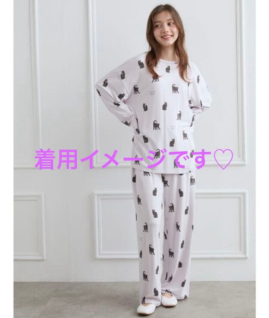 GELATO PIQUE 黒猫さん ロングパンツ ラベンダー