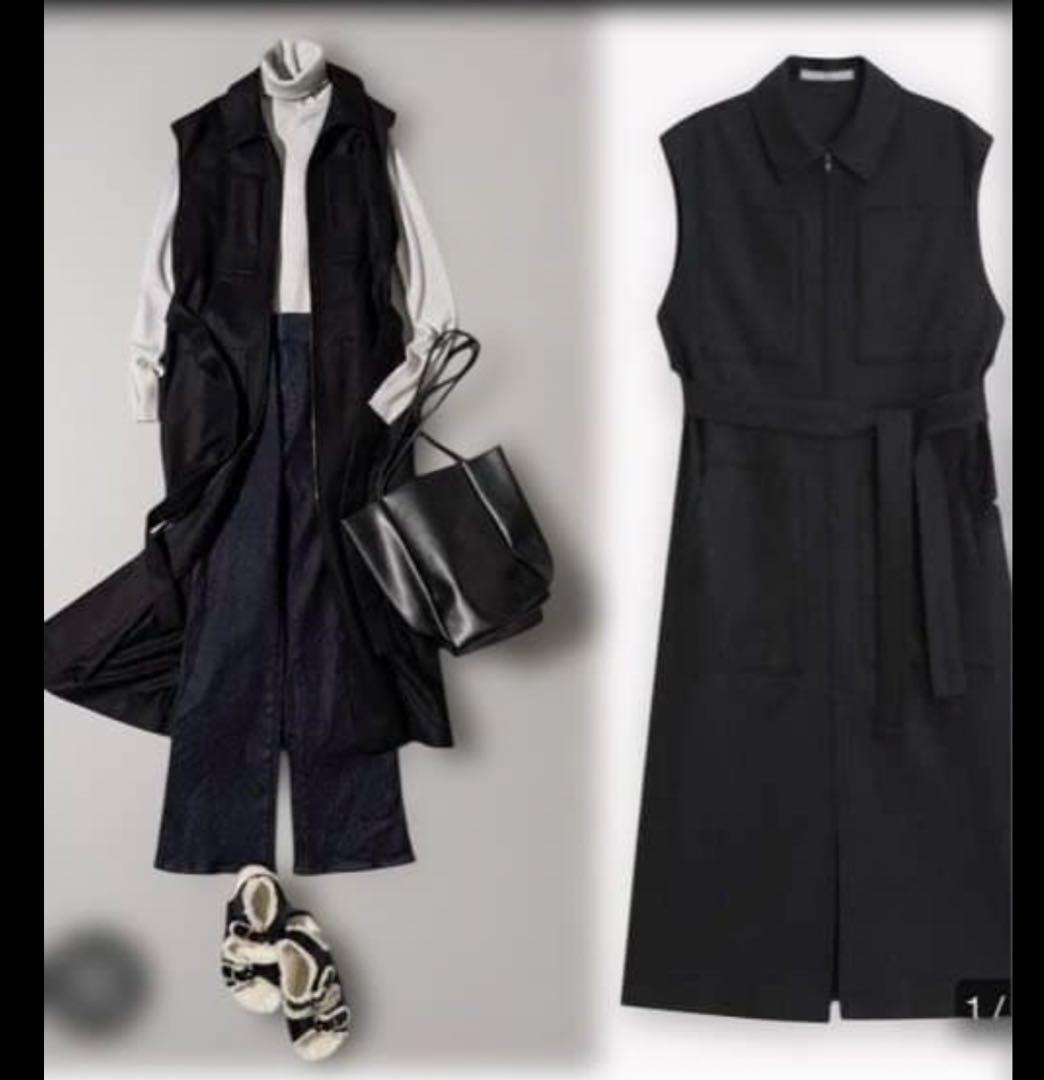 セオリーリュクス　ベスト　ジレ　ブラック　襟付き　38号　黒　ロング　フォーマル