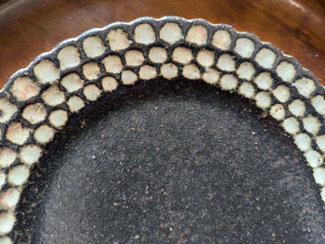 薮本寛之さん　ドット三重お皿　16cm 陶器皿 2枚セット 黒とグレー