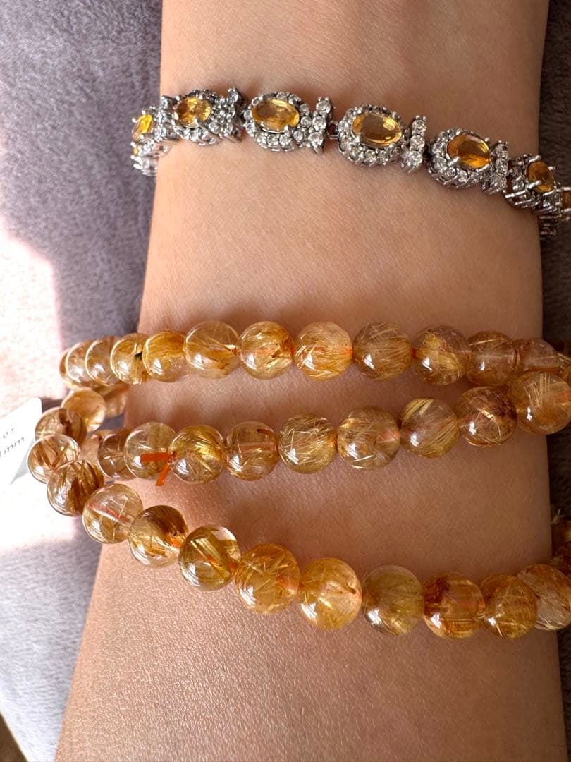 ROBEAN 天然石 タイチンルチル 金運 開運 3本巻きブレスレット