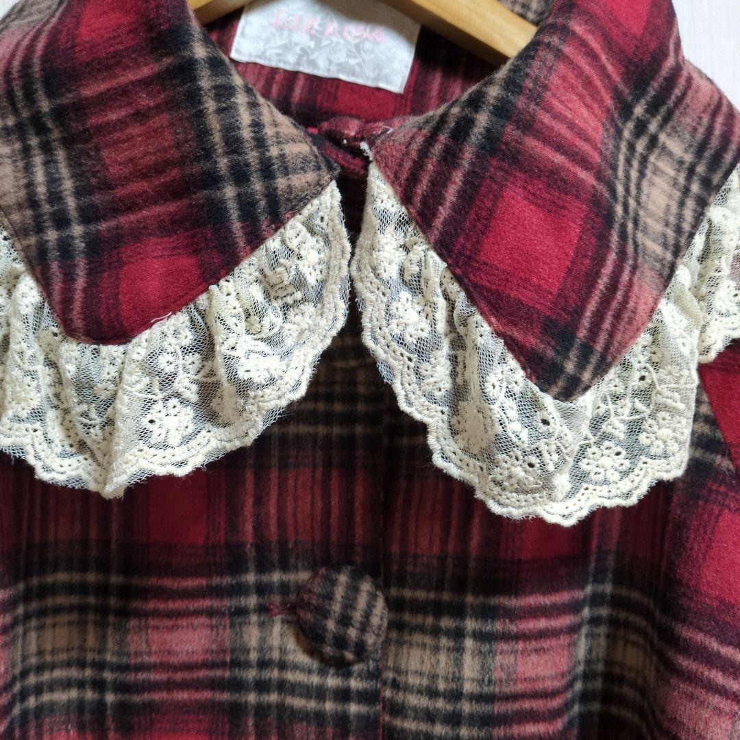 リズリサ　レース付き赤チェックポンチョ