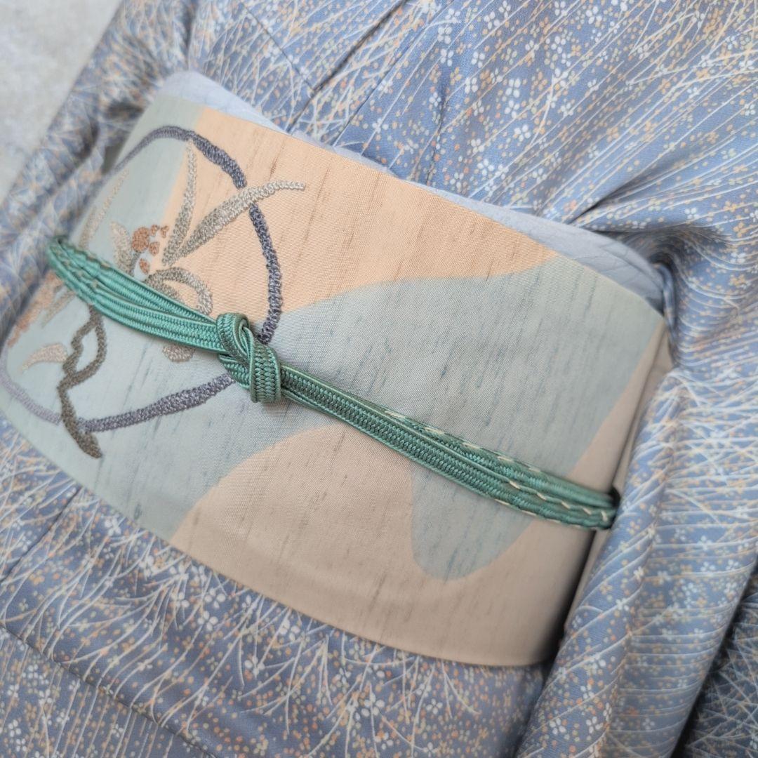 小紋　フルセット　着物　正絹　青紺地　帯ユニーク　色彩　F7