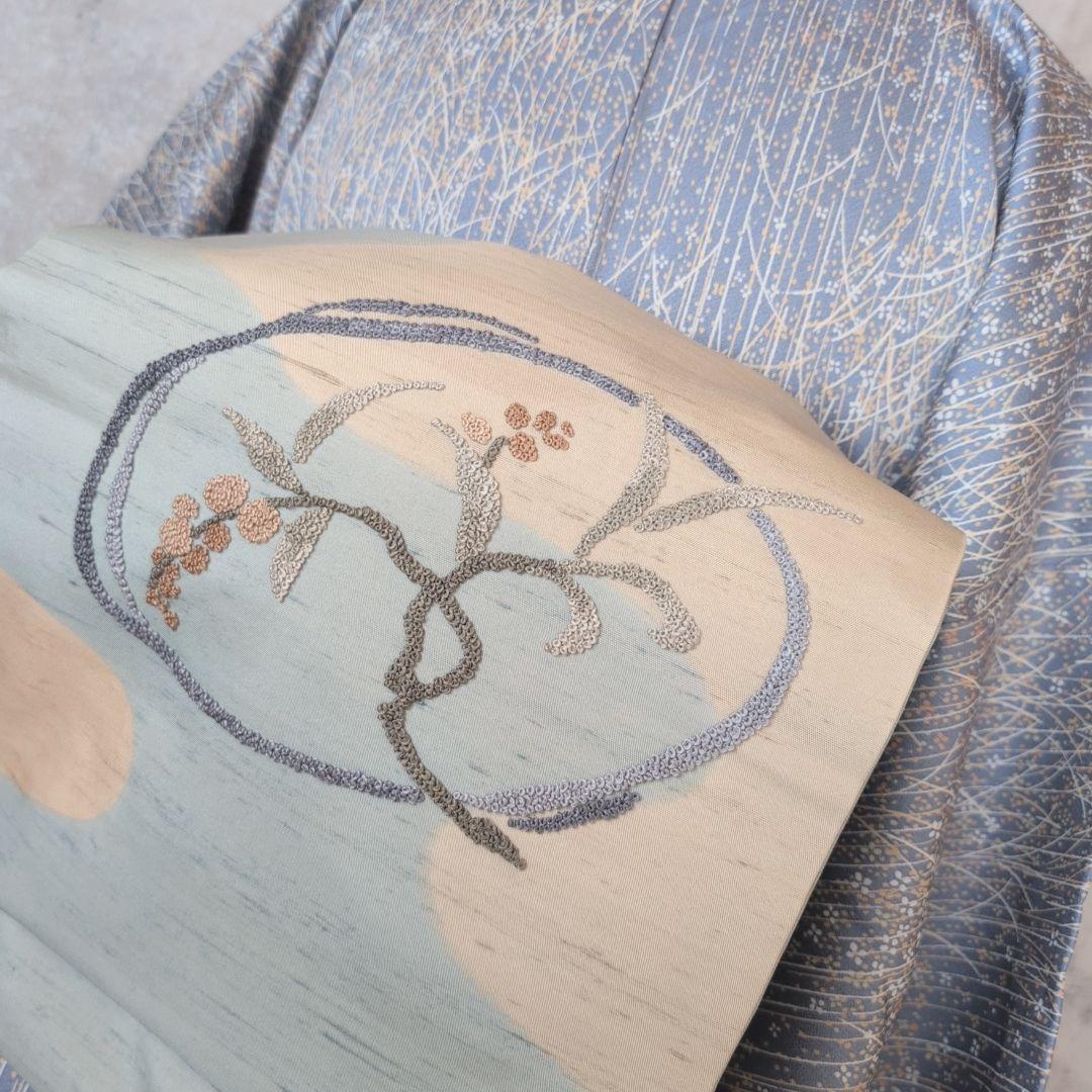 小紋　フルセット　着物　正絹　青紺地　帯ユニーク　色彩　F7