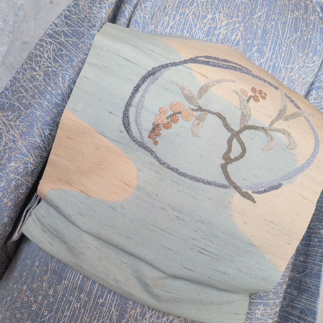 小紋　フルセット　着物　正絹　青紺地　帯ユニーク　色彩　F7