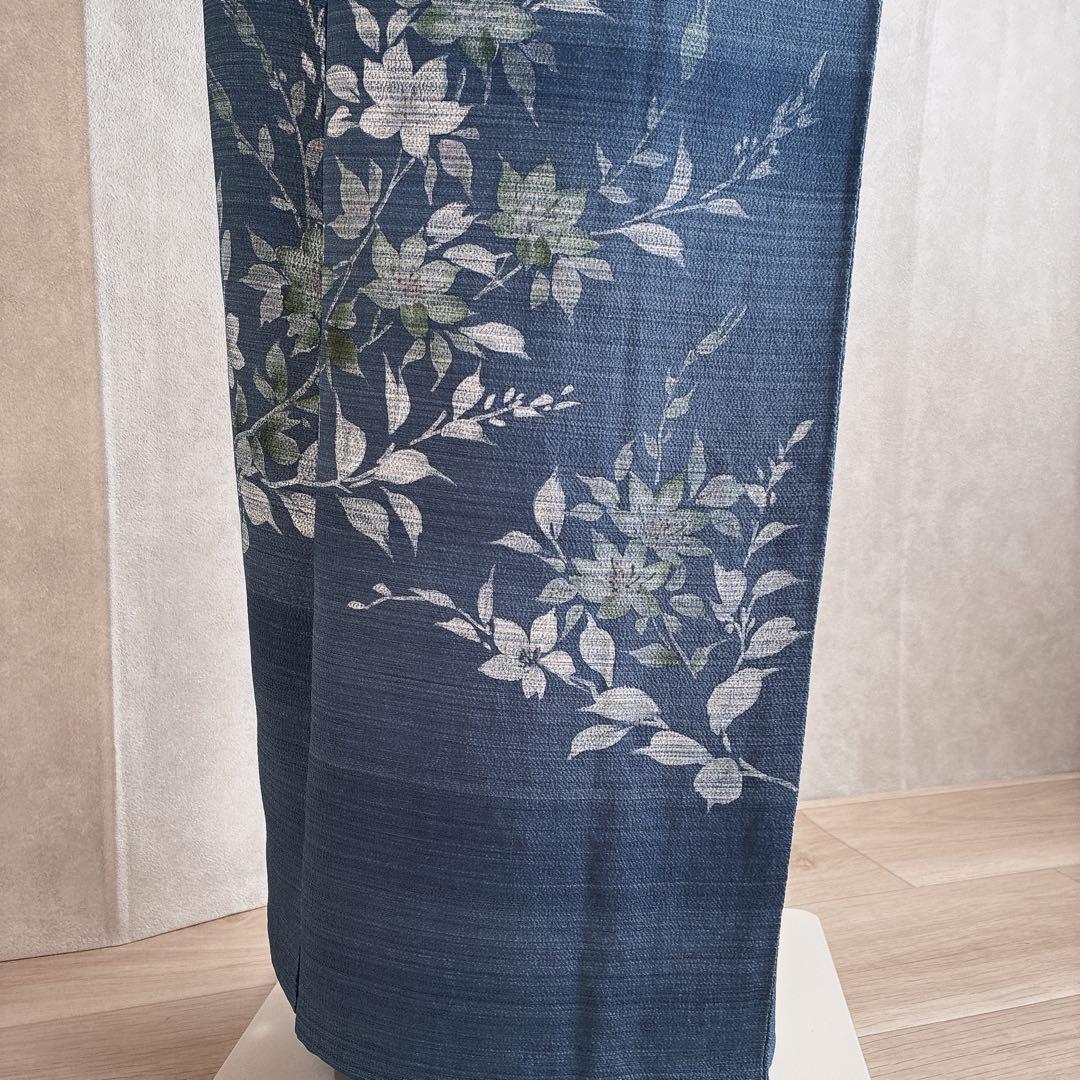 訪問着　フルセット　着物　正絹　紺色　ちりめん　凛やか草花　N3