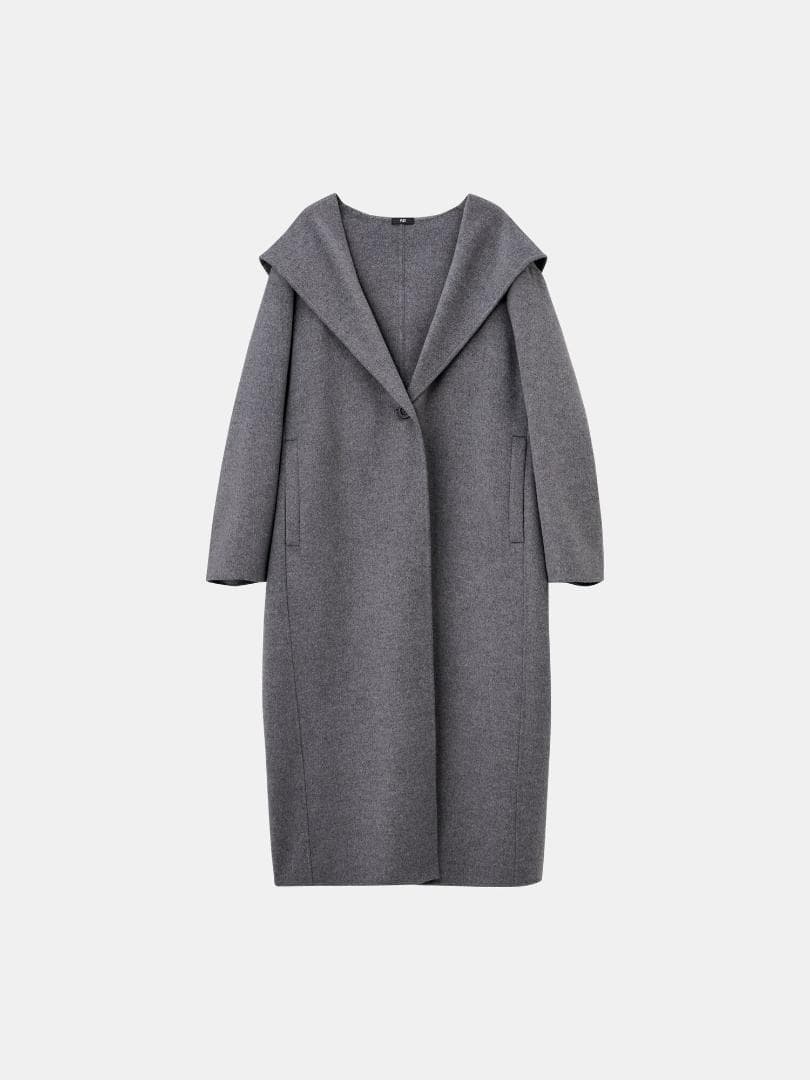 [PLST] ウールブレンドリバーフーディーロングコート DARK GRAY M