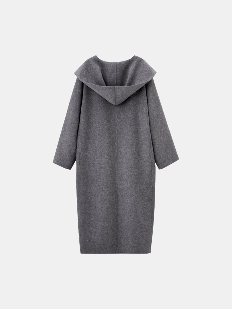 [PLST] ウールブレンドリバーフーディーロングコート DARK GRAY M