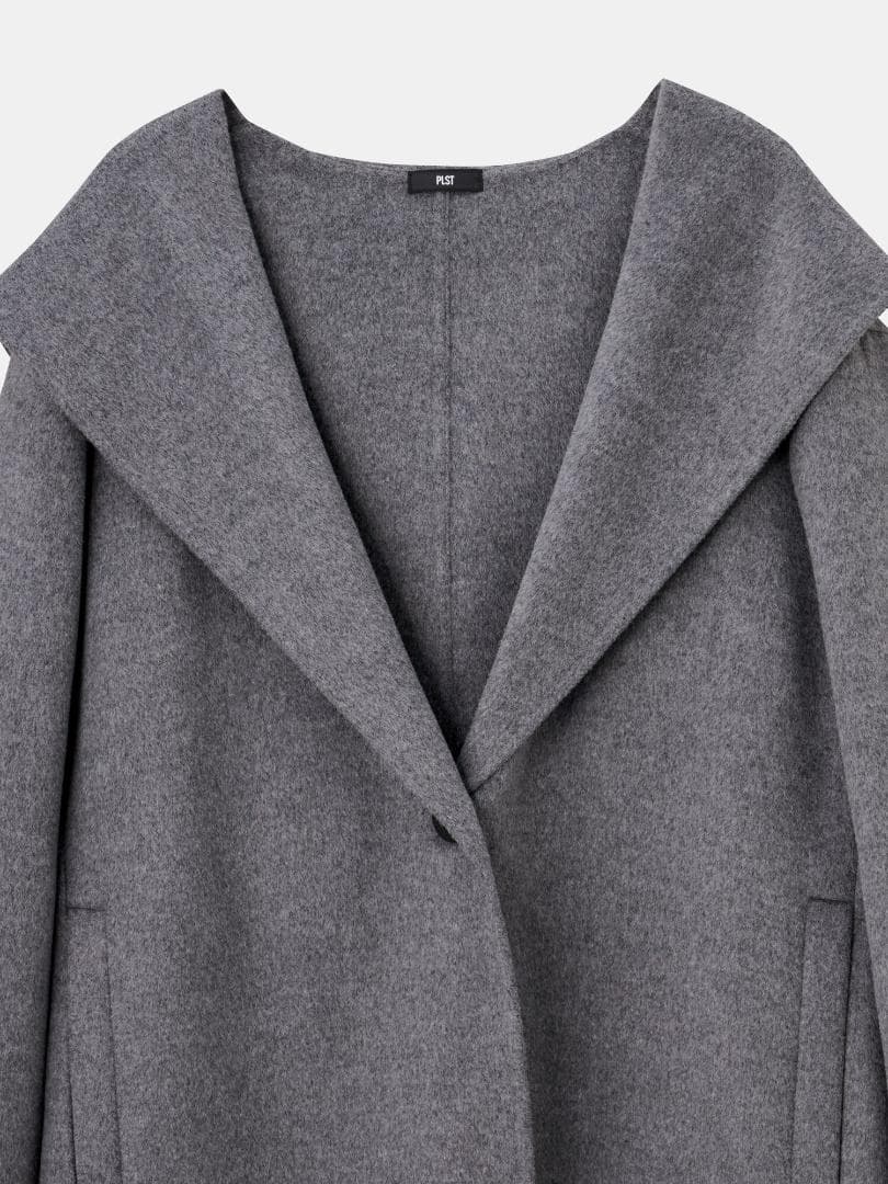 [PLST] ウールブレンドリバーフーディーロングコート DARK GRAY M