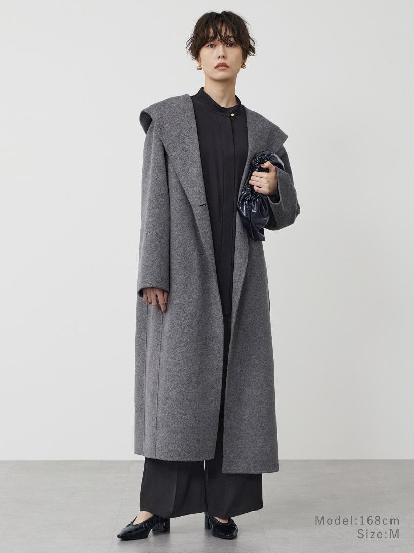 [PLST] ウールブレンドリバーフーディーロングコート DARK GRAY M