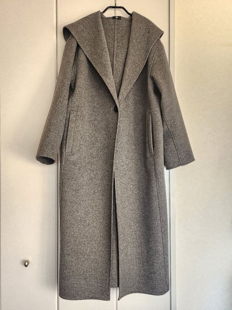 [PLST] ウールブレンドリバーフーディーロングコート DARK GRAY M