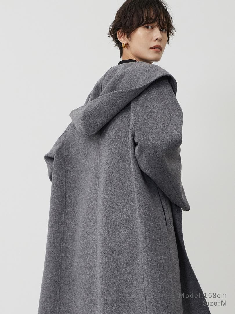 [PLST] ウールブレンドリバーフーディーロングコート DARK GRAY M