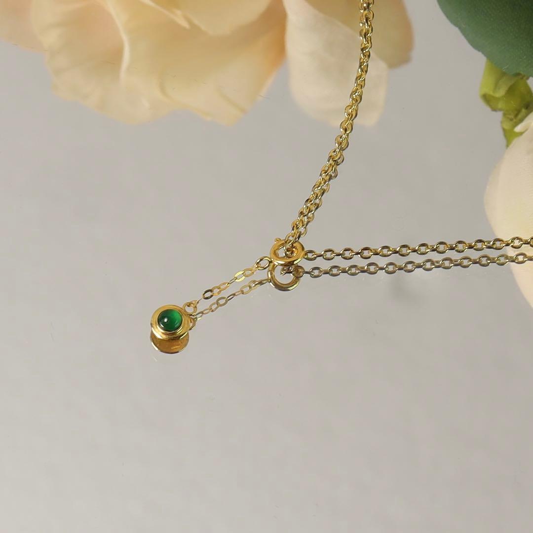 セール！G076ゴールド18K ミャンマーAジェイド本翡翠付きチェーンチャーム