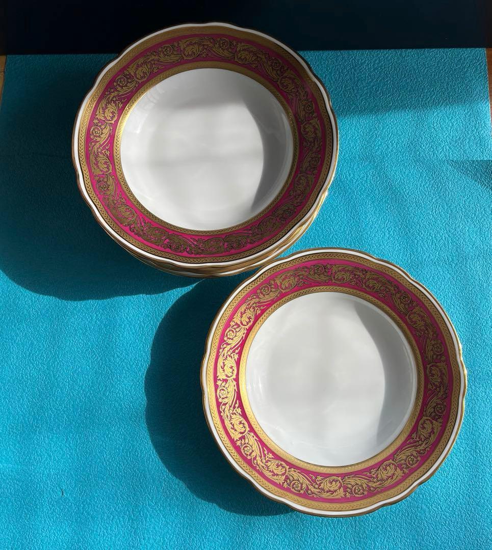 38. Lena Bernard 金縁　紅色　スープ皿　5枚セット