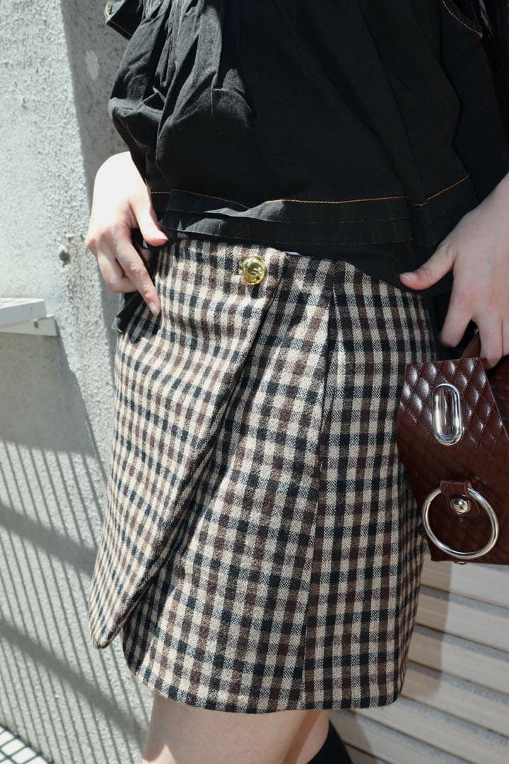 GANNI/ガニー】Check Wool Mix Skirt ミニスカート
