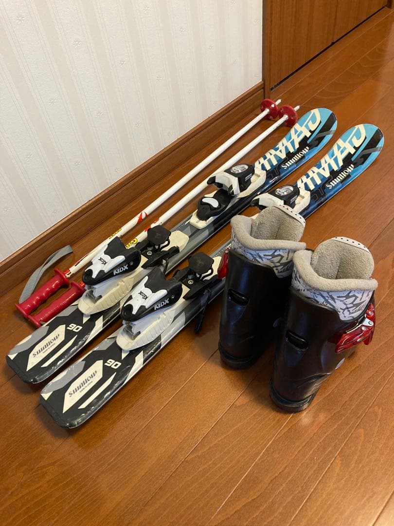 スキーセット（小学校低学年用） 板90cm、ブーツ22〜22.5cm、ストック他