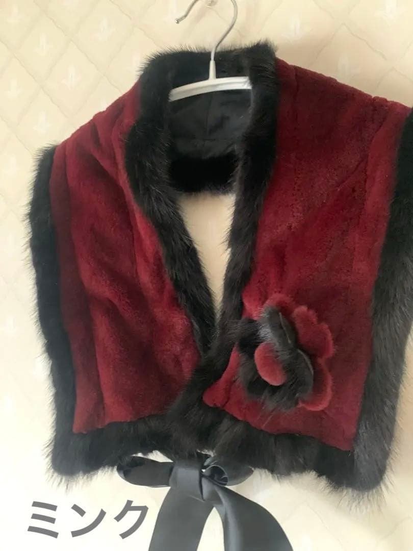 ミンク　リアルファー　レッドボルドーカラー　ティペット　成人式