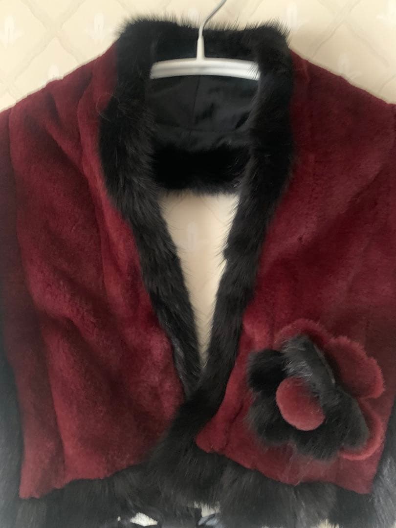 ミンク　リアルファー　レッドボルドーカラー　ティペット　成人式