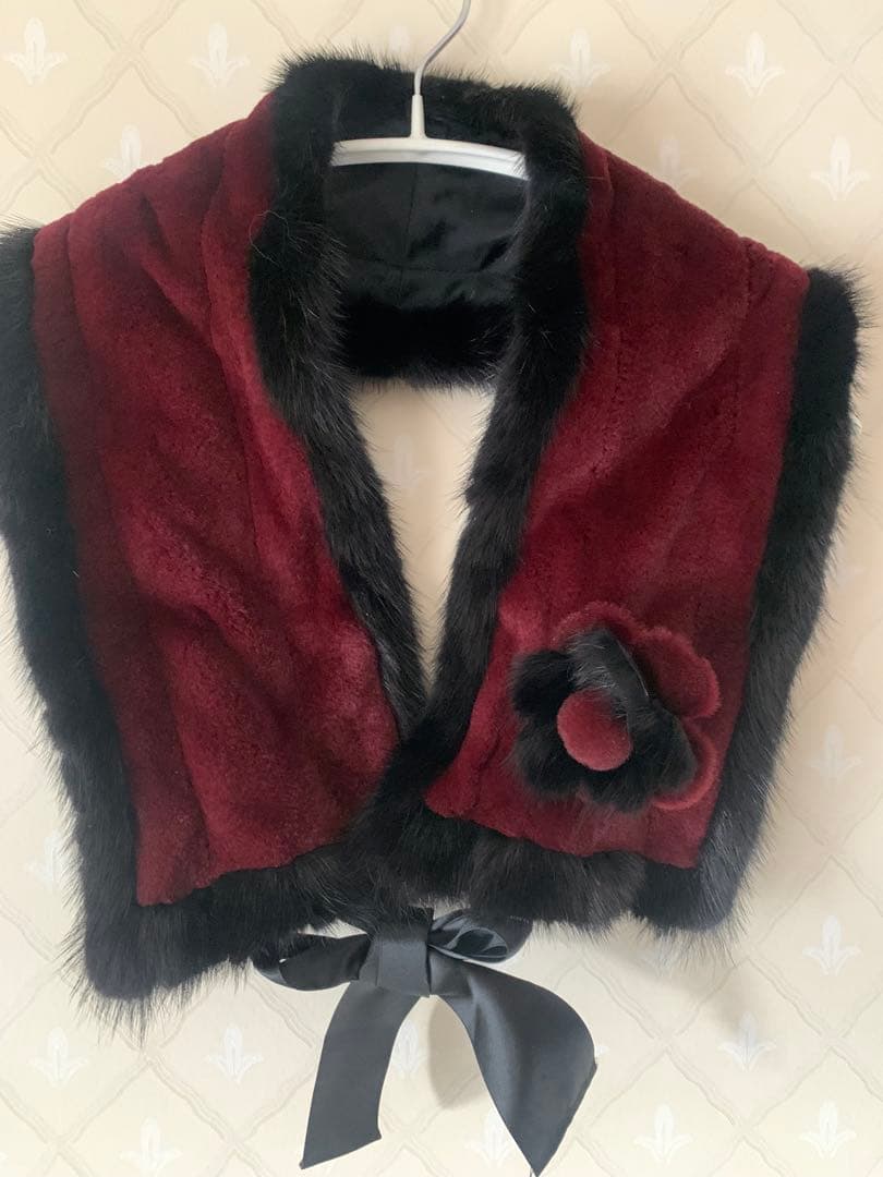 ミンク　リアルファー　レッドボルドーカラー　ティペット　成人式