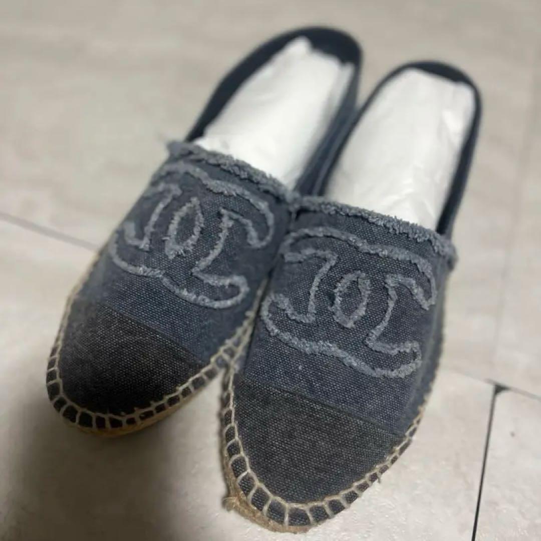 CHANEL ダークブルー エスパドリーユ