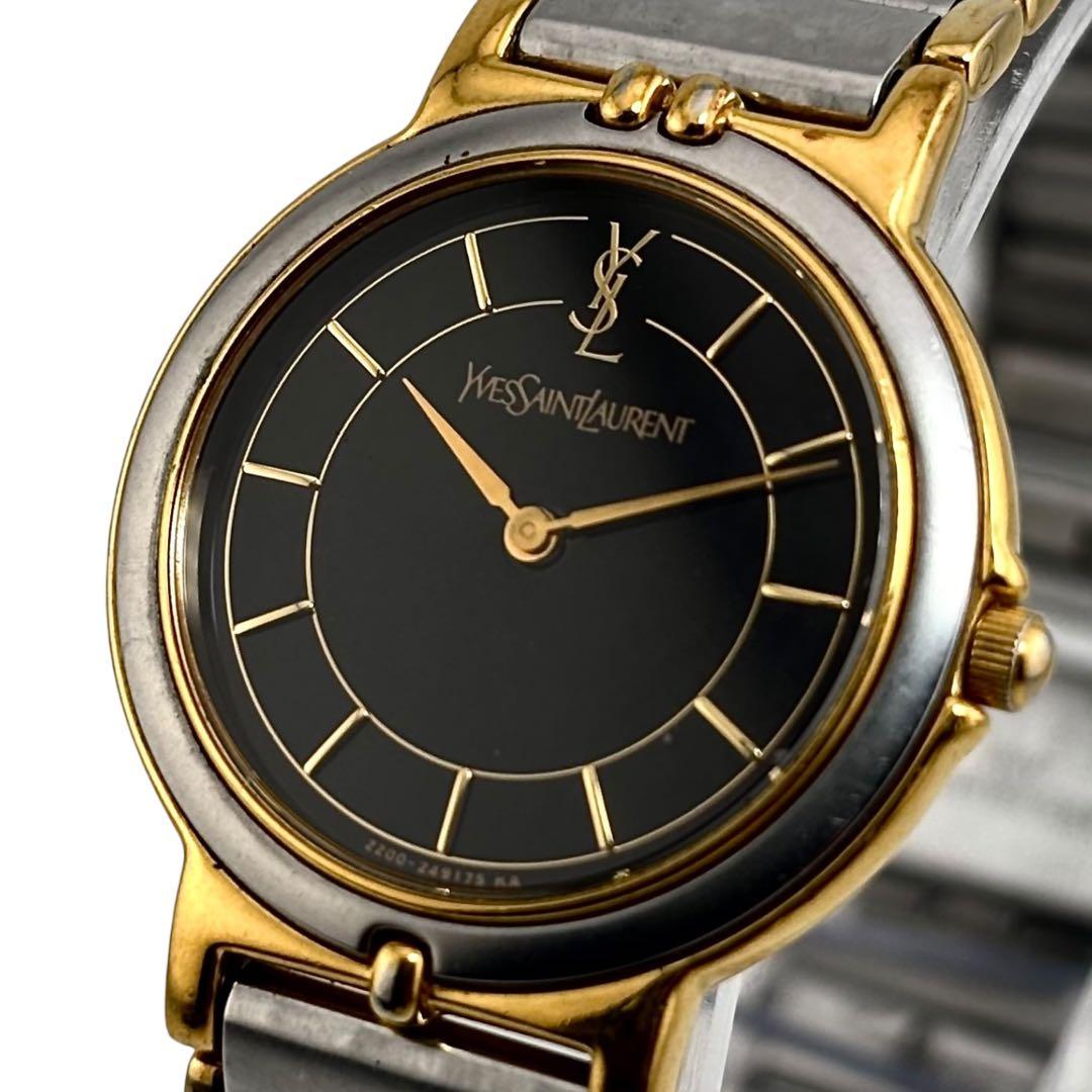 【稼働】 サンローラン 腕時計 2200-228481 レディース 黒文字盤