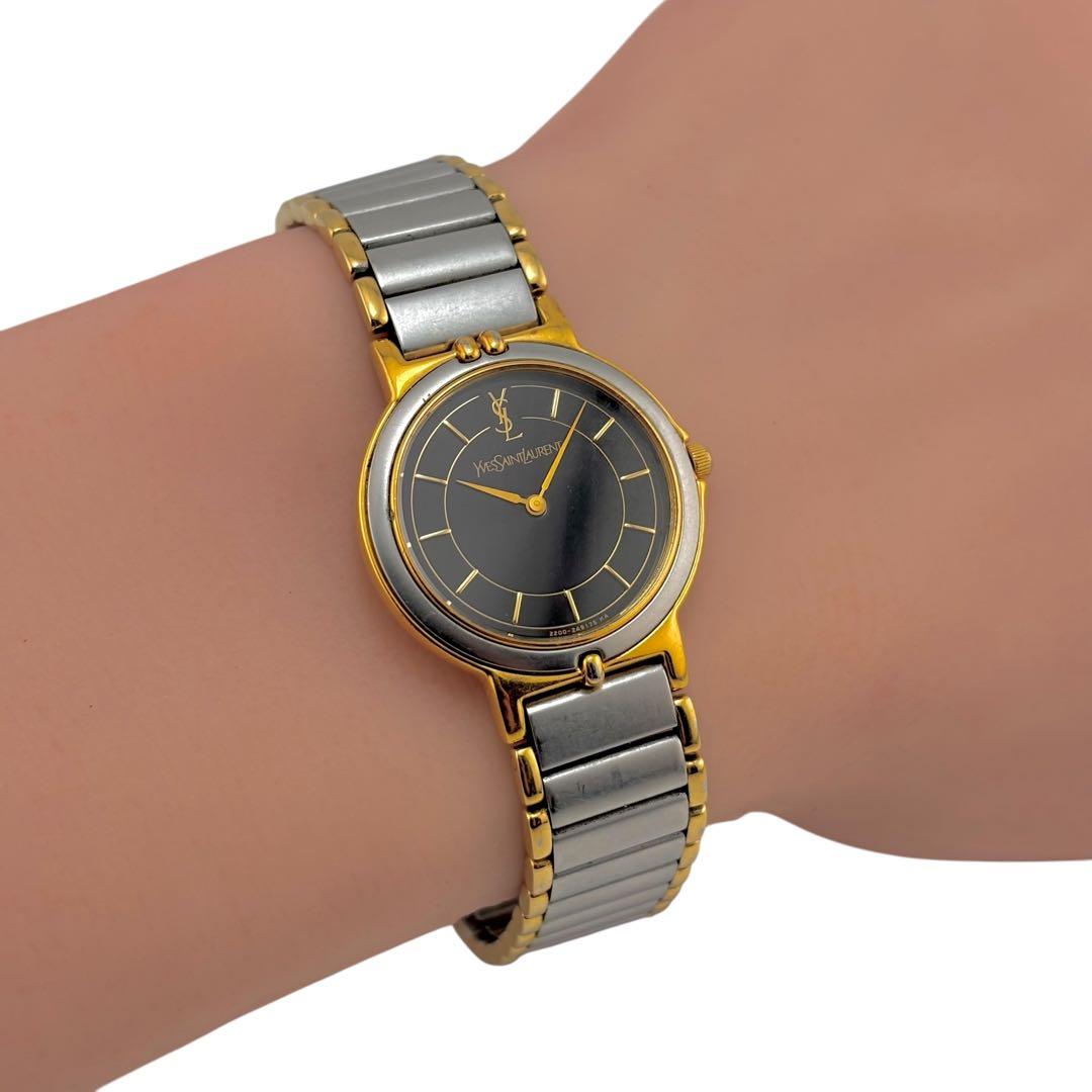 【稼働】 サンローラン 腕時計 2200-228481 レディース 黒文字盤