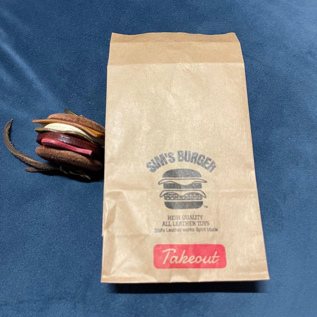 sim'sパーカー レザー ハンバーガー型キーリング テイクアウト袋付き