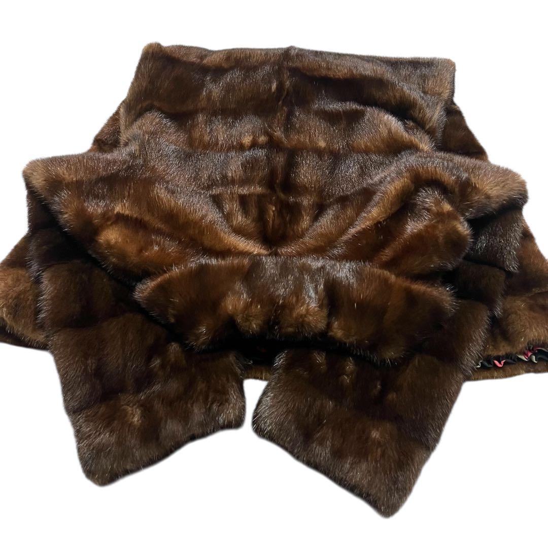 着丈100cm デミバフミンク 横段 ロング丈 裏地総柄 リアルファー 毛皮