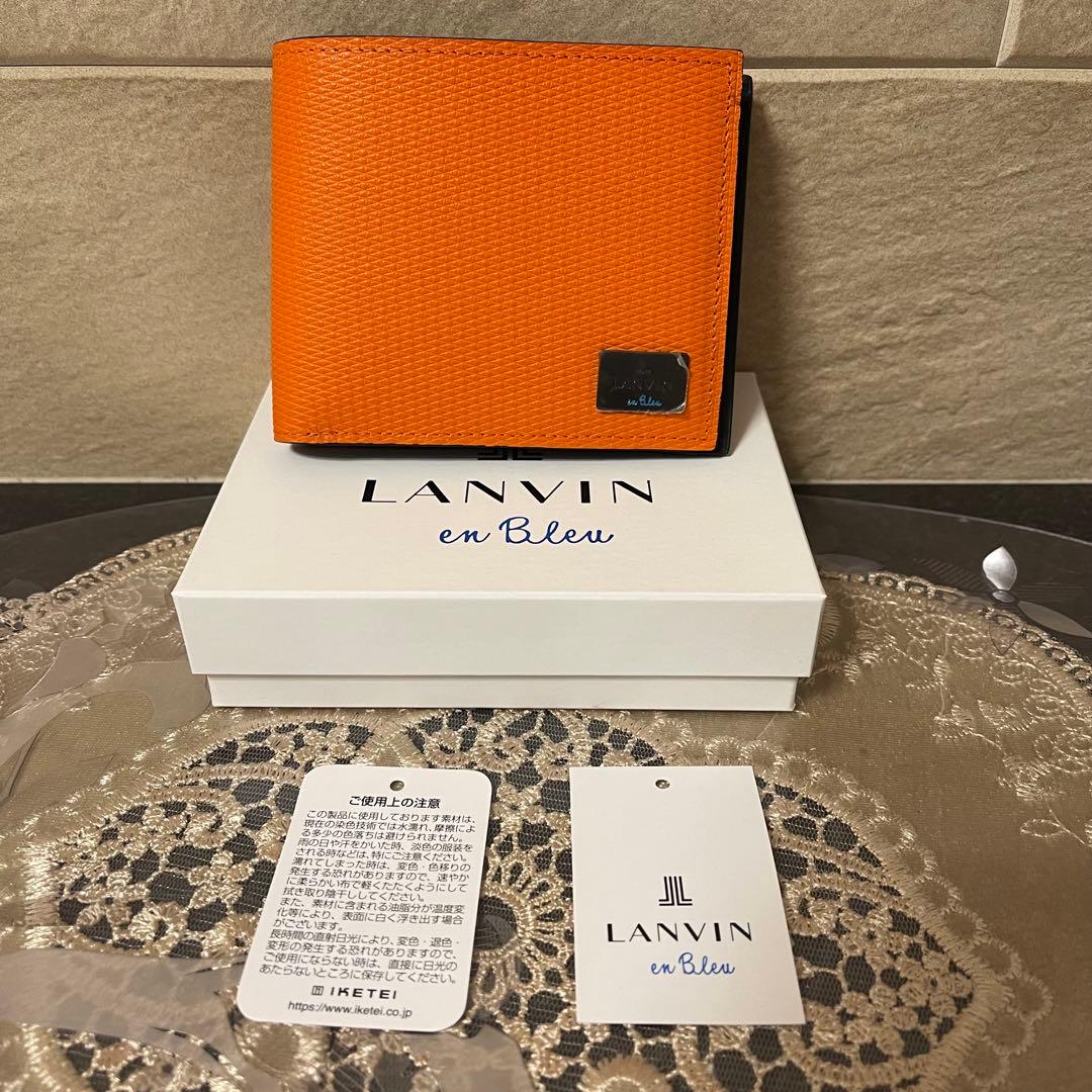 【新品】LANVIN en Bleu　折り財布 牛革　オレンジ　16,500円