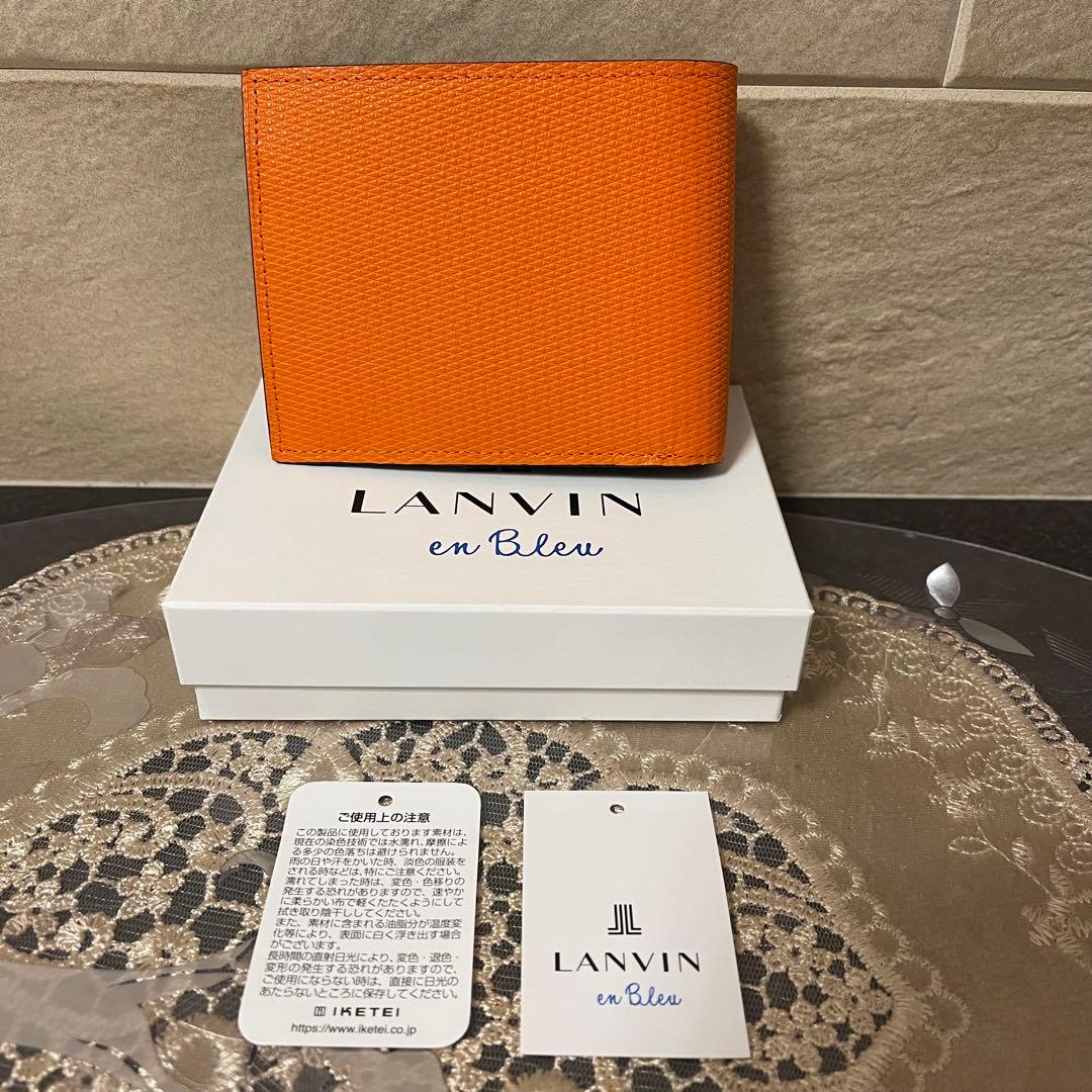 【新品】LANVIN en Bleu　折り財布 牛革　オレンジ　16,500円