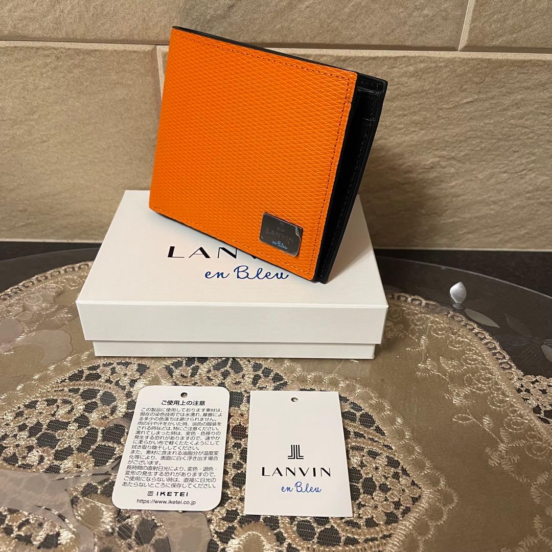 【新品】LANVIN en Bleu　折り財布 牛革　オレンジ　16,500円