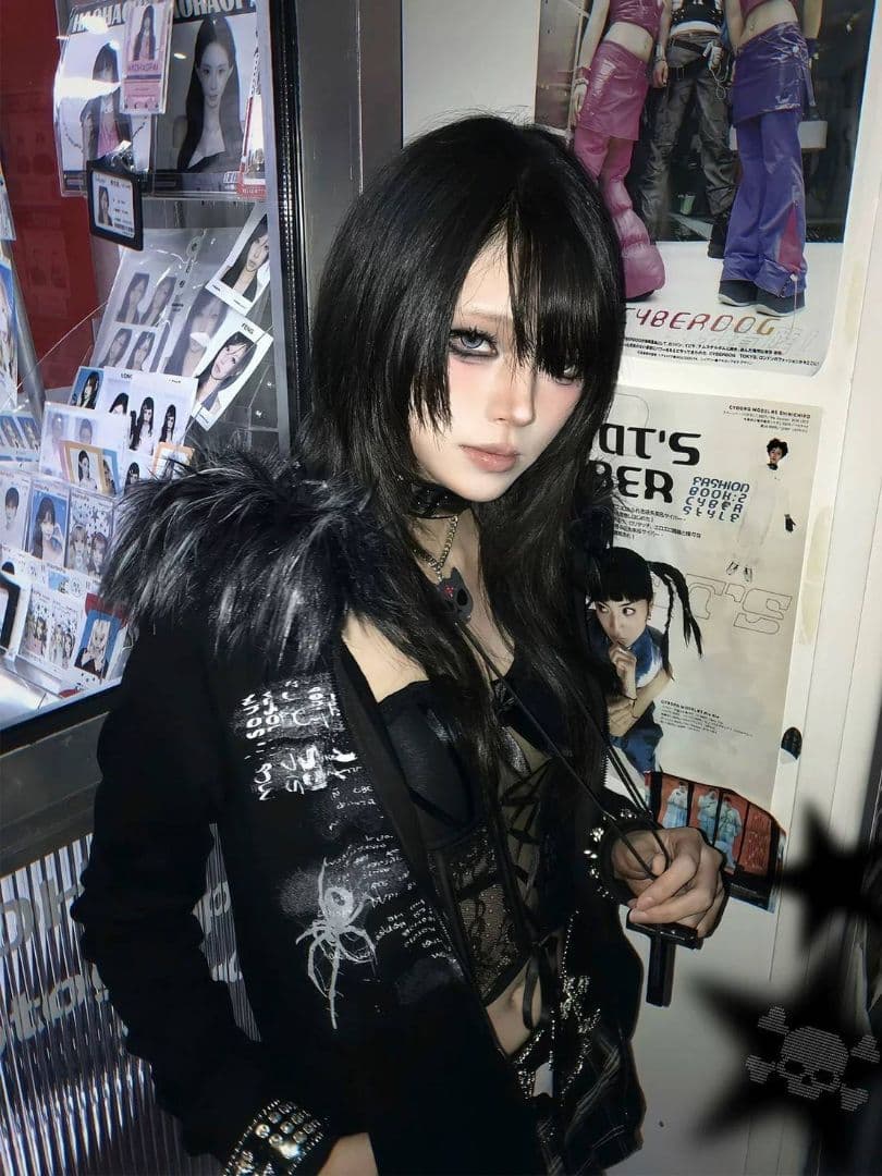 Y2K 地雷系 黒 パーカー ファー付き ジップ ゴシック 可愛い 量産型