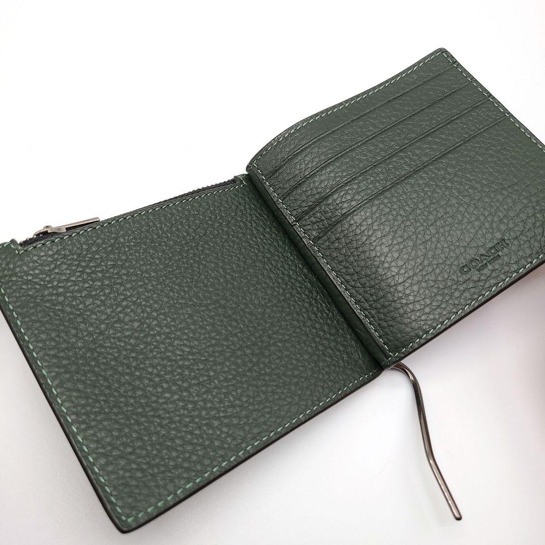 COACH マネークリップ 新品 アマゾングリーン ペブルレザー メンズ