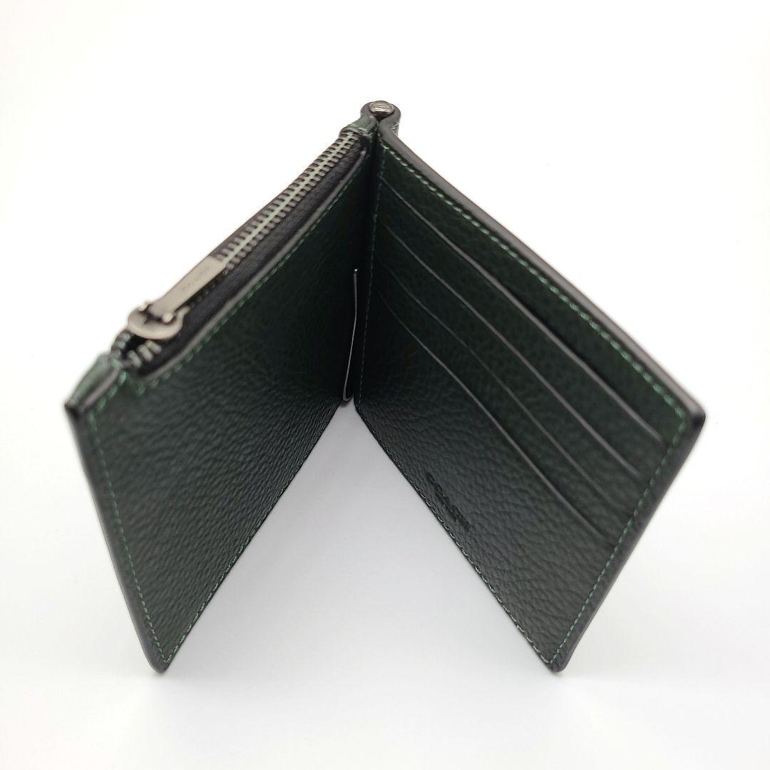 COACH マネークリップ 新品 アマゾングリーン ペブルレザー メンズ