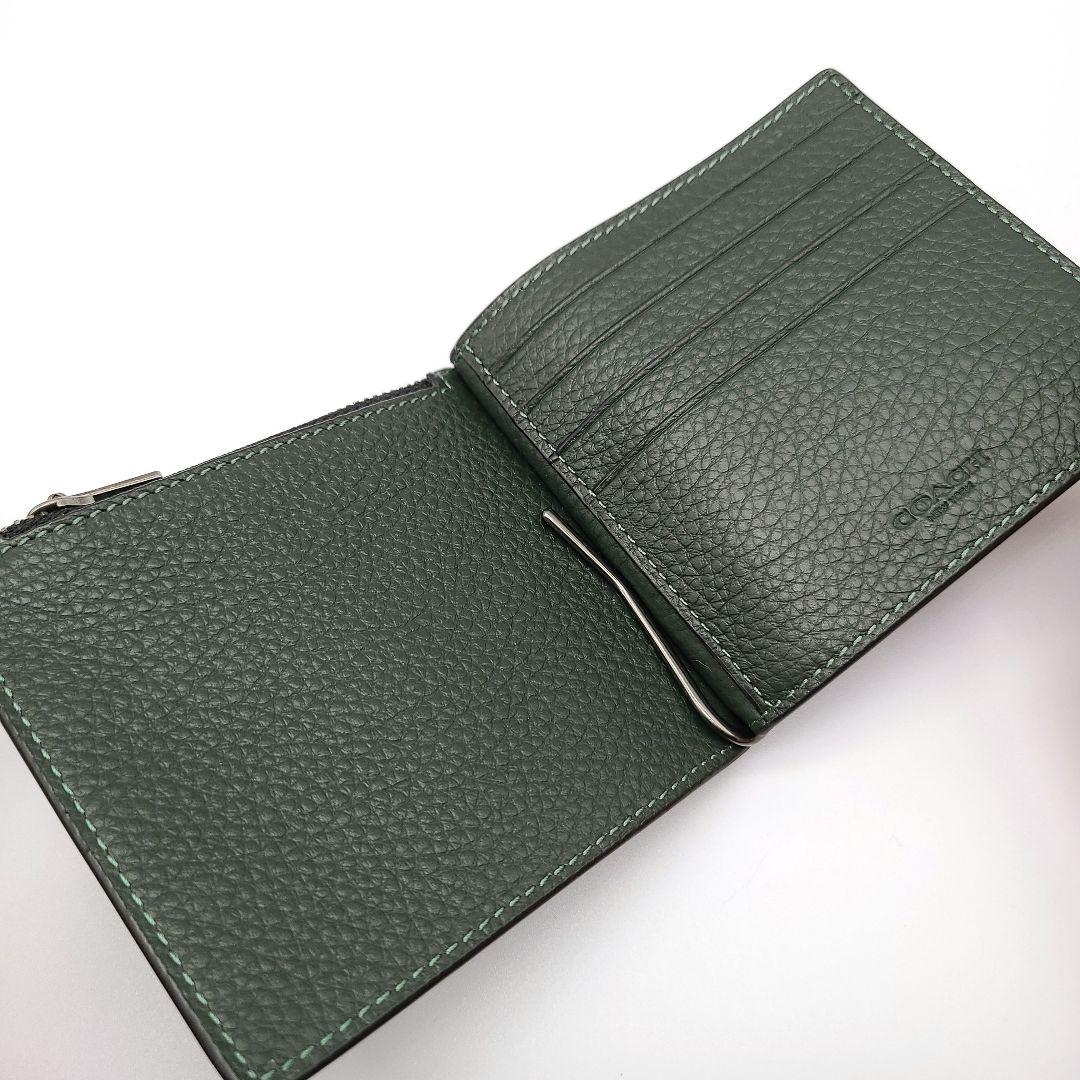 COACH マネークリップ 新品 アマゾングリーン ペブルレザー メンズ