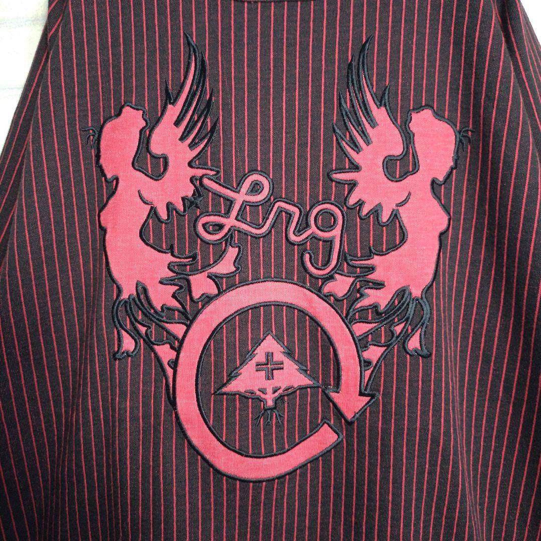 個性派古着★LRG 総刺繍 ストライプ トラックジャケット 黒×赤 2XL