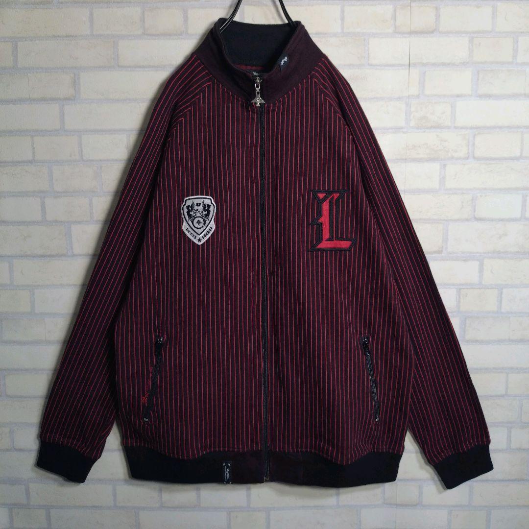 個性派古着★LRG 総刺繍 ストライプ トラックジャケット 黒×赤 2XL
