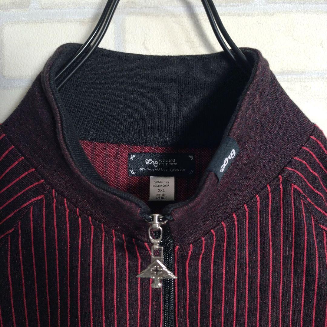 個性派古着★LRG 総刺繍 ストライプ トラックジャケット 黒×赤 2XL