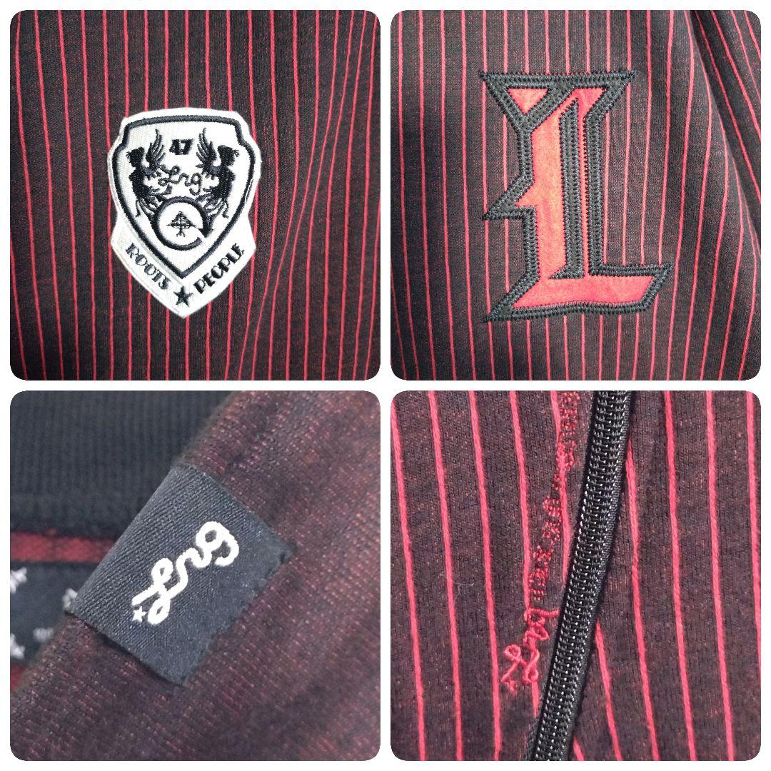 個性派古着★LRG 総刺繍 ストライプ トラックジャケット 黒×赤 2XL