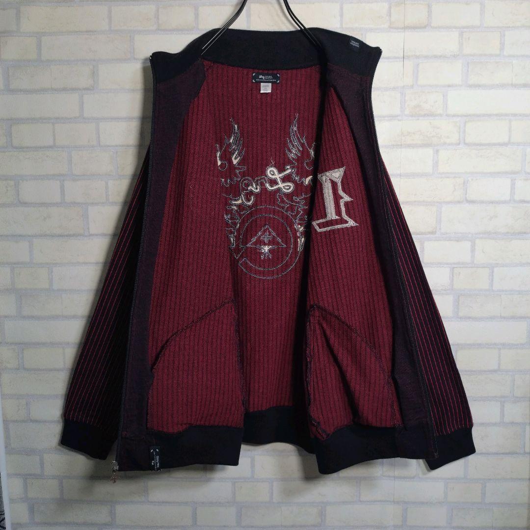 個性派古着★LRG 総刺繍 ストライプ トラックジャケット 黒×赤 2XL