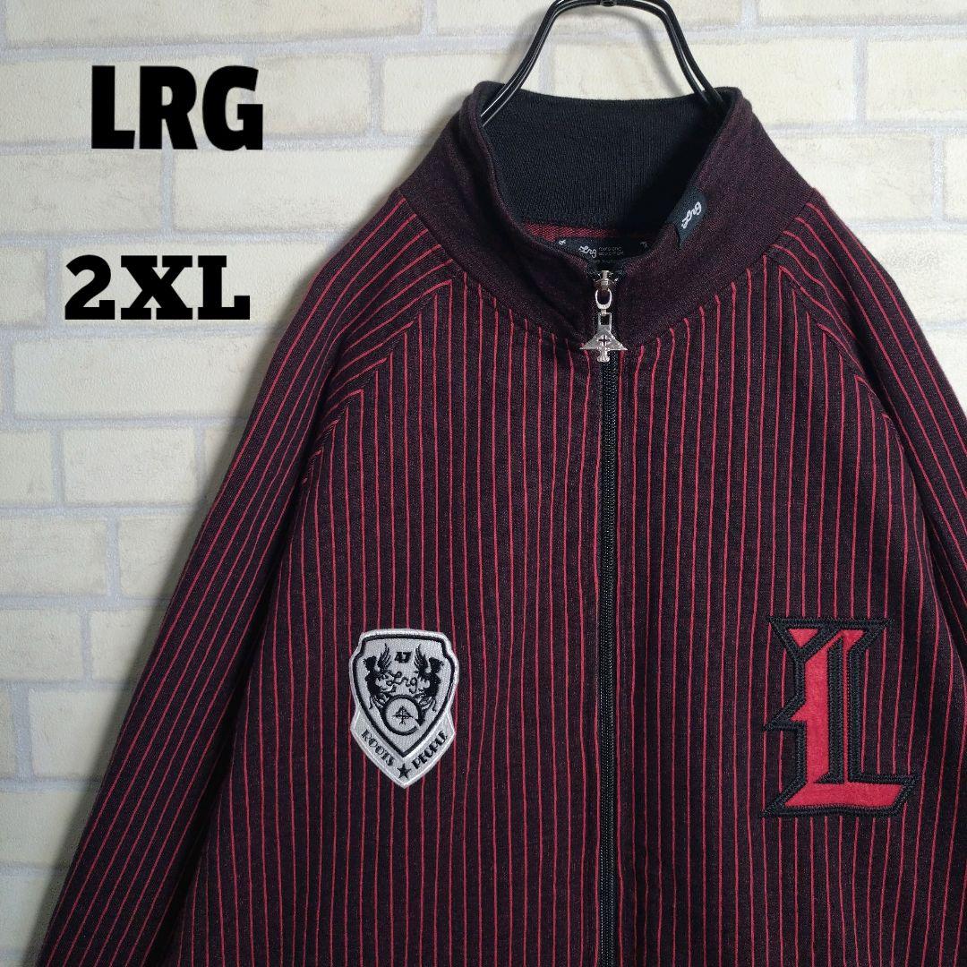 個性派古着★LRG 総刺繍 ストライプ トラックジャケット 黒×赤 2XL
