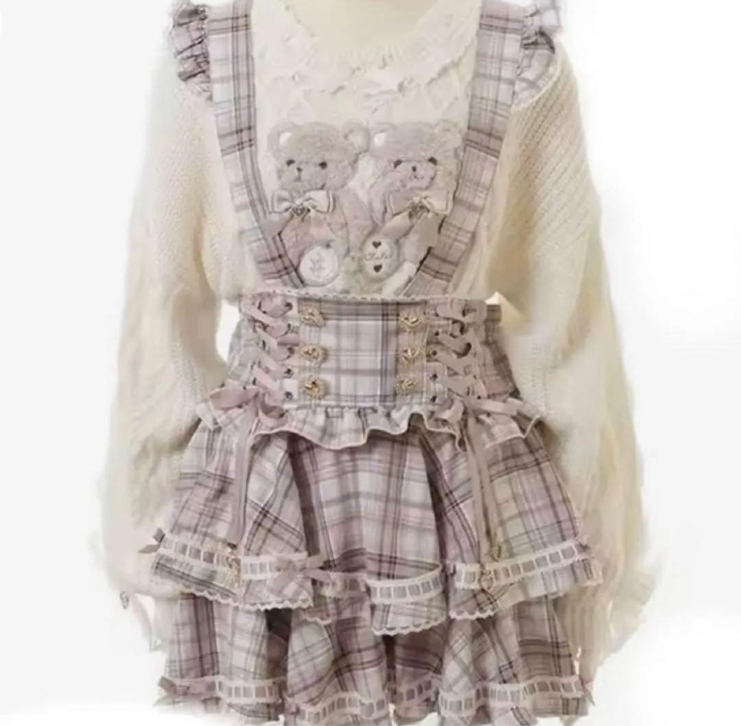 LIZLISA はしごリボンチェックティアードスカパン ピンク 量産型 地雷系