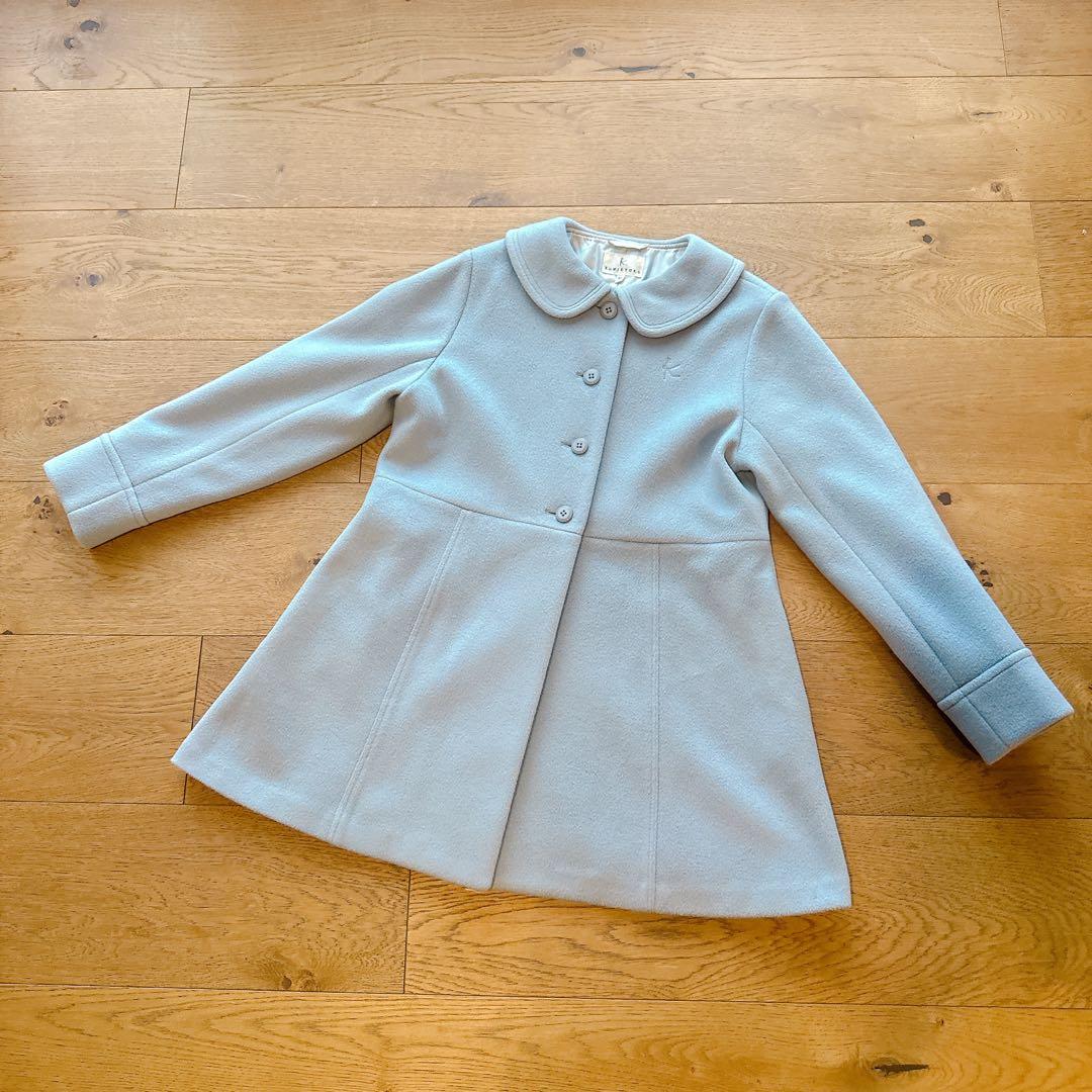 新品 組曲 ウールコート 150-160 ライトグレー系　7449