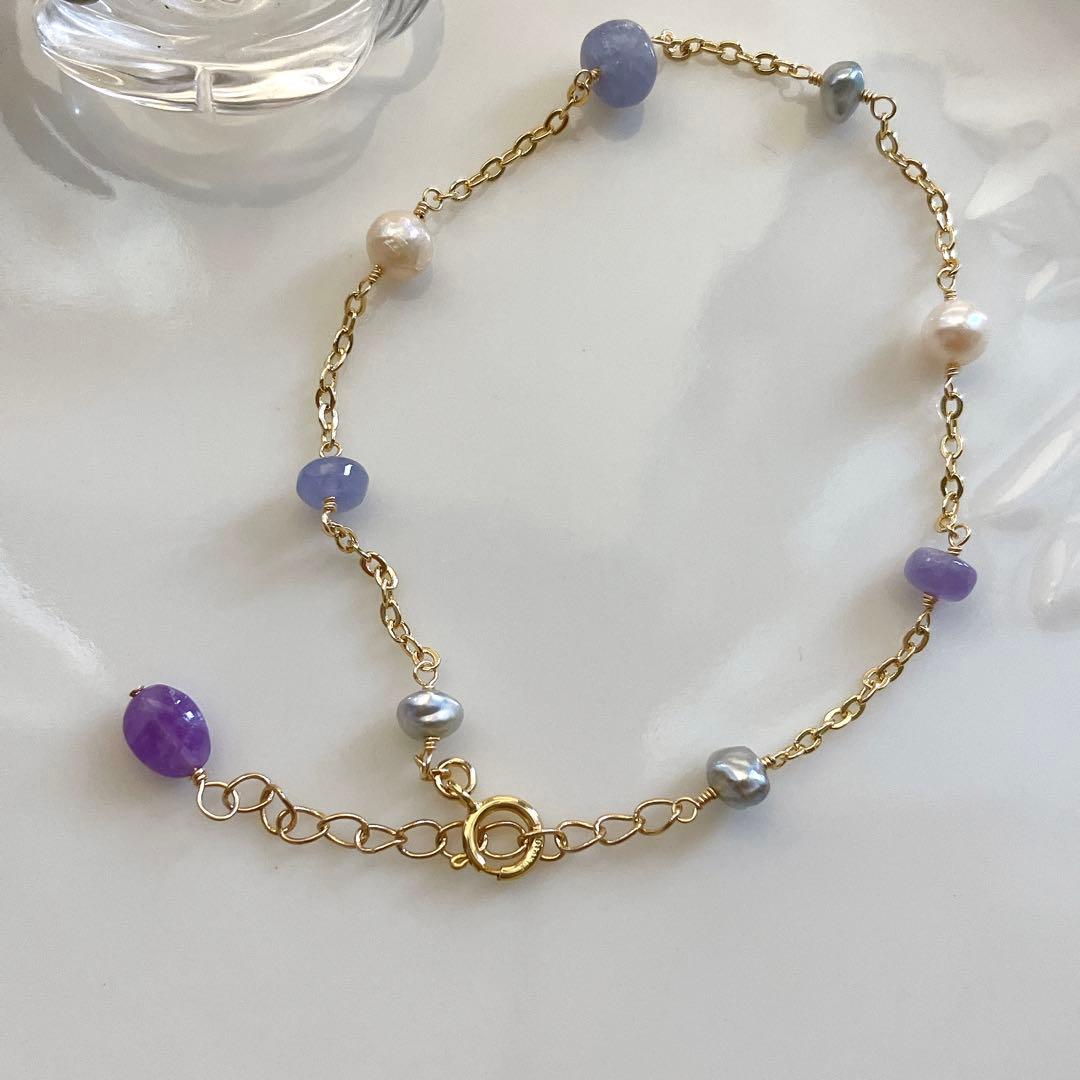 hedgehog◆ハックマナイト×あこや真珠ブレスレット✧14kgf