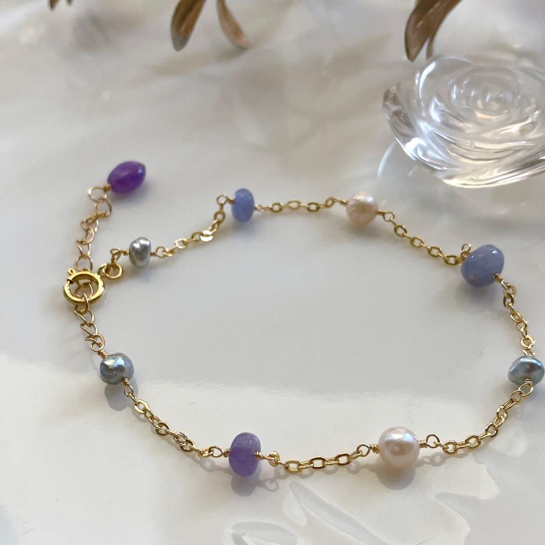 hedgehog◆ハックマナイト×あこや真珠ブレスレット✧14kgf