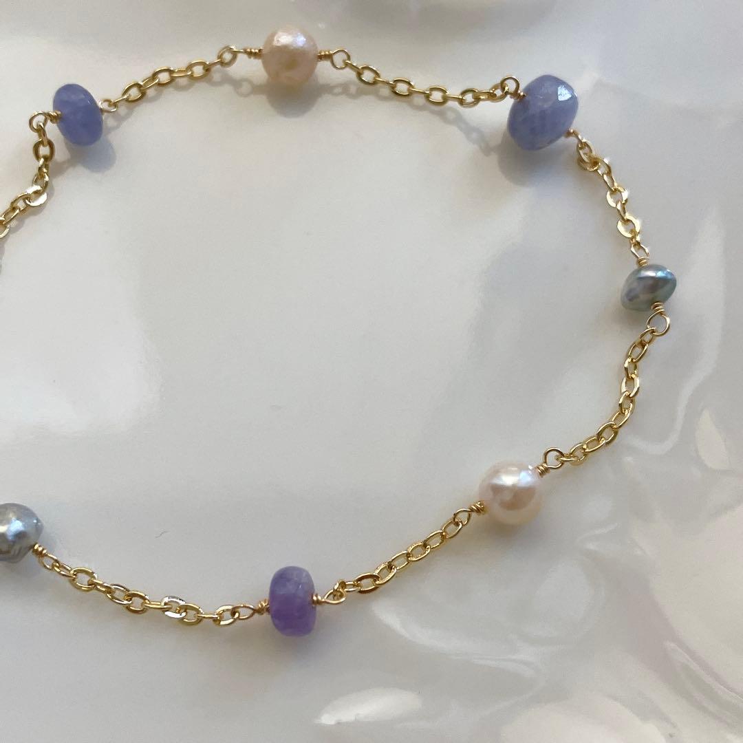 hedgehog◆ハックマナイト×あこや真珠ブレスレット✧14kgf