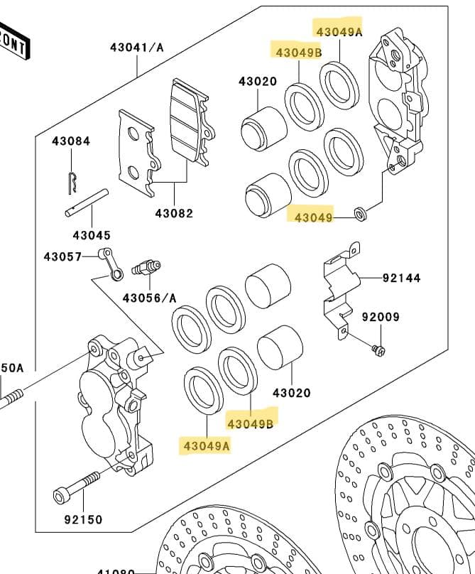 カワサキ　新品 ZZR400 キャリパーシール 前後セット ブレーキOHに！
