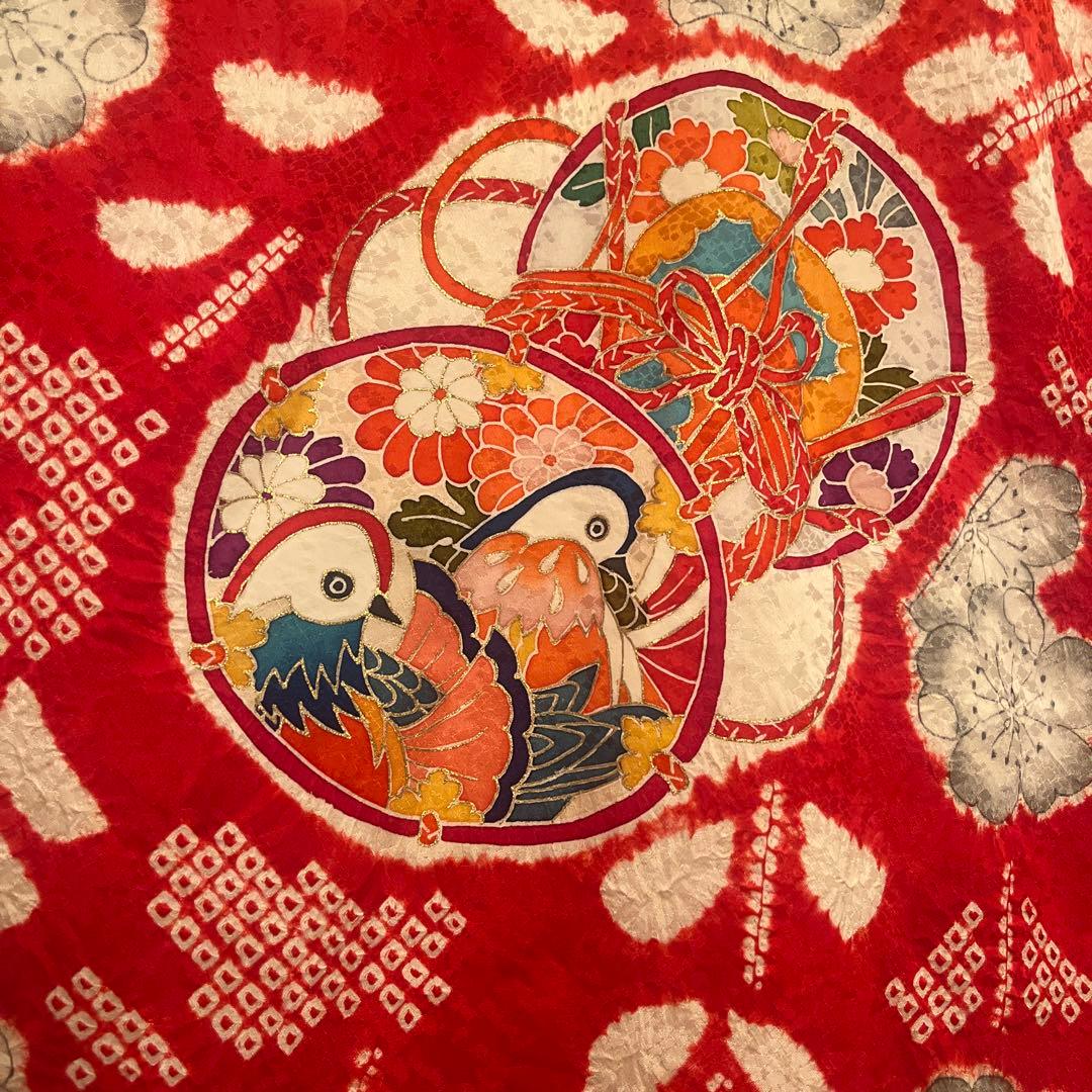 七五三 着物 7歳 女の子 正絹 本絞り 手描き友禅 古典柄 赤 祝い着